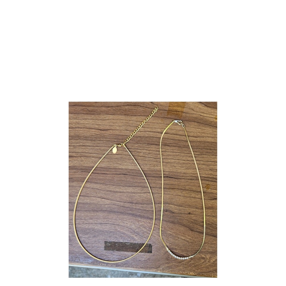 Set of 2 Gold Tone Snake Chain Necklaces Minimalist Layered‎ Jewelry